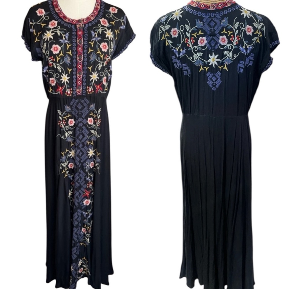 Johnny Was Mariposa heavily embroidered button down Challis Maxi dress - Picture 2 of 13